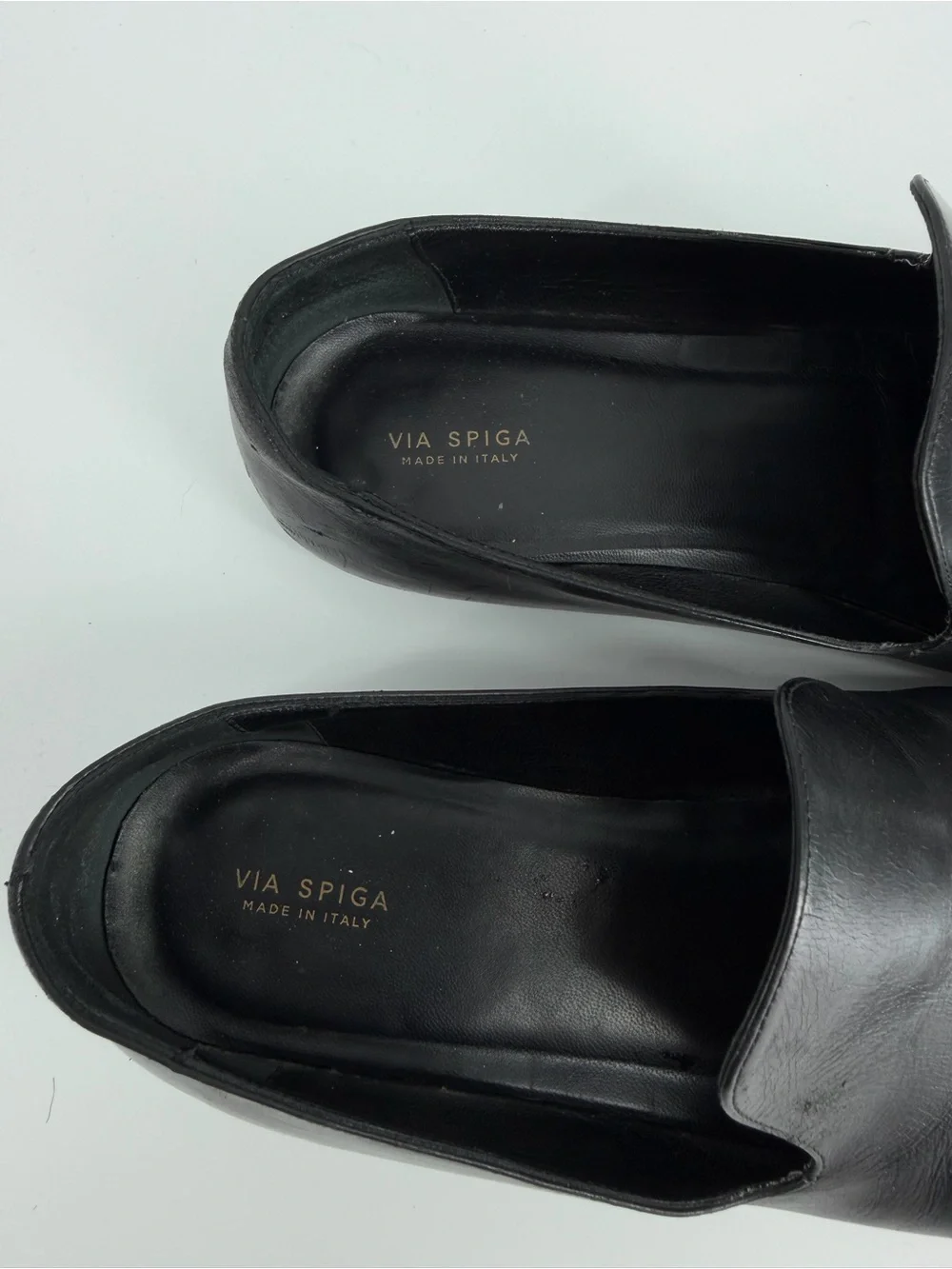 Via Spiga Black Leather Loafers Silver Hardware Slip On Flats Made in Italy 10